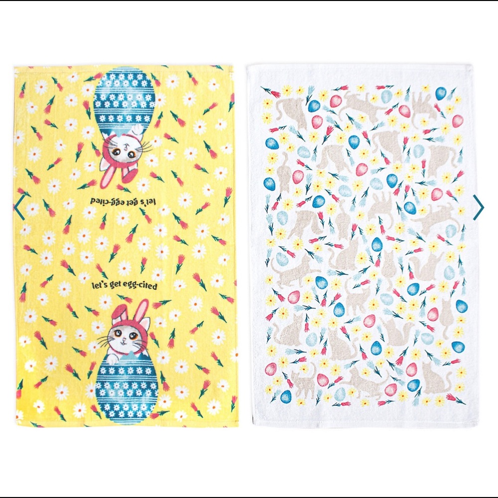 NEW Easter Kitchen Towels Let's Get Egg-cited SET OF 2 Towels Yellow White